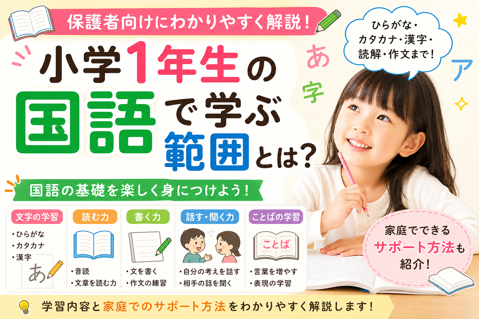 小学1年生の国語で学ぶ範囲とは？ひらがな・カタカナ・漢字・読解を解説