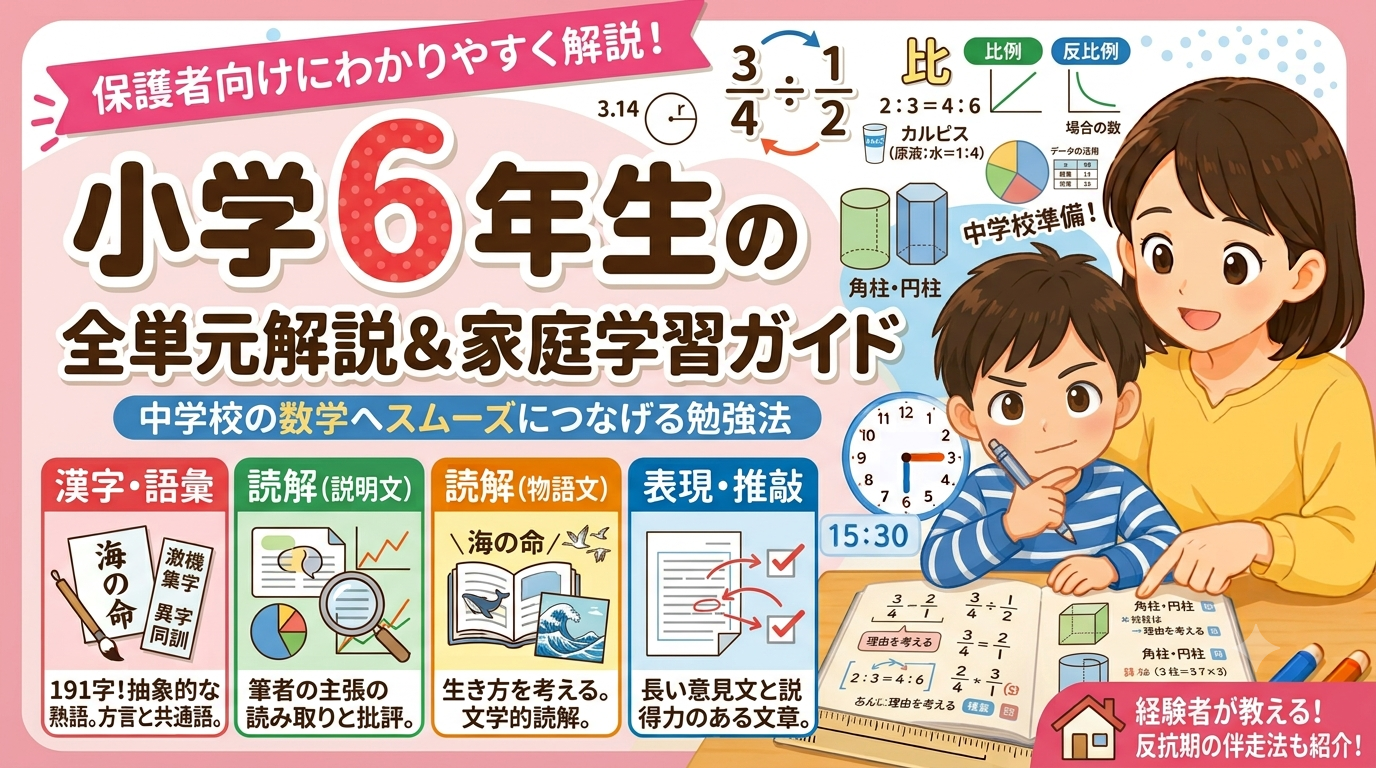 【小6算数】全単元の完全解説＆家庭学習ガイド！中学校の数学へスムーズにつなげる勉強法のコツ