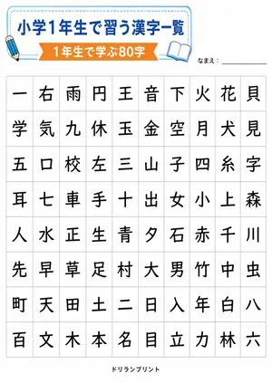 小1国語 漢字一覧表