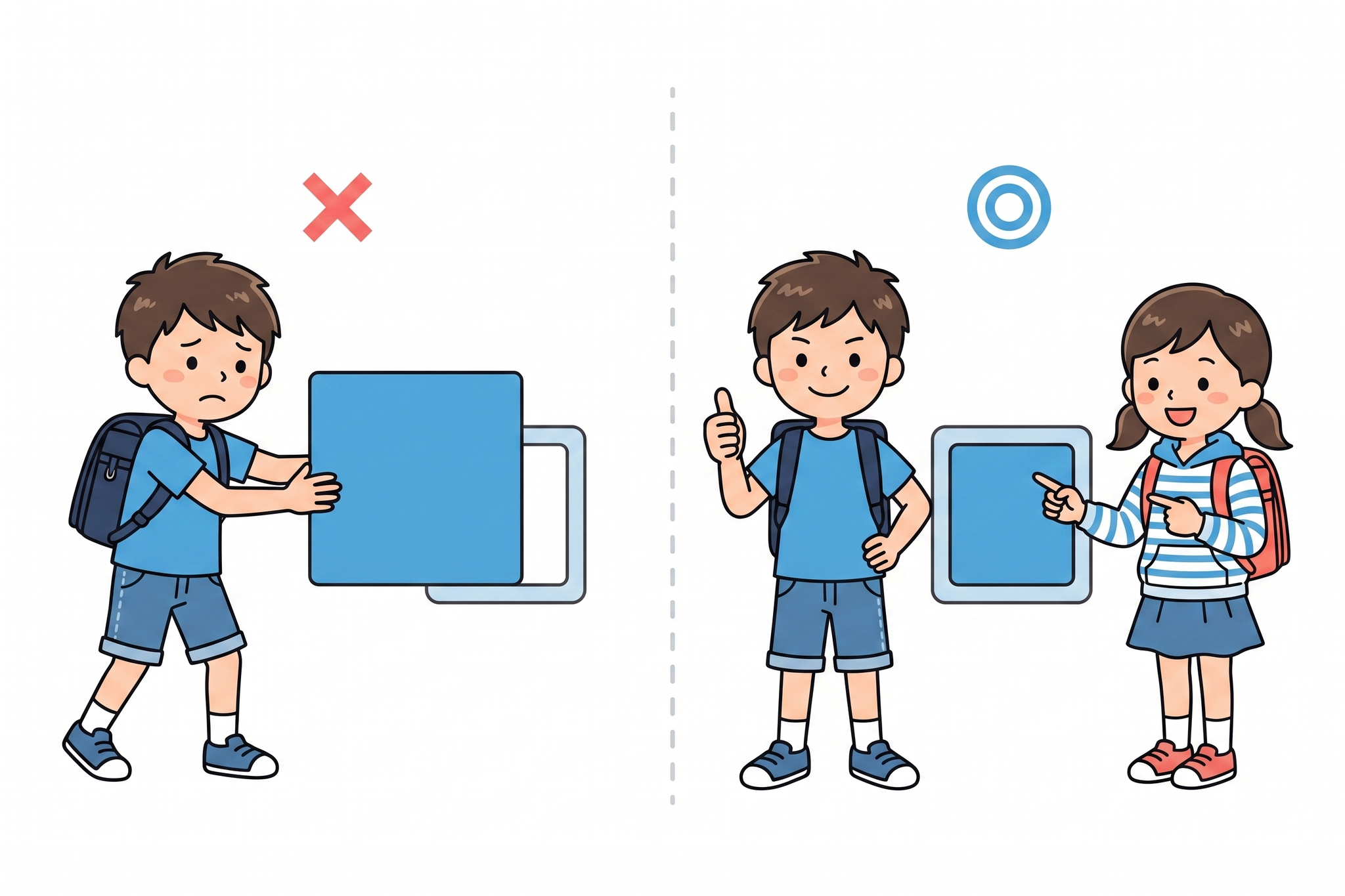 仮の商の正誤を対比する子どもたちのイラスト