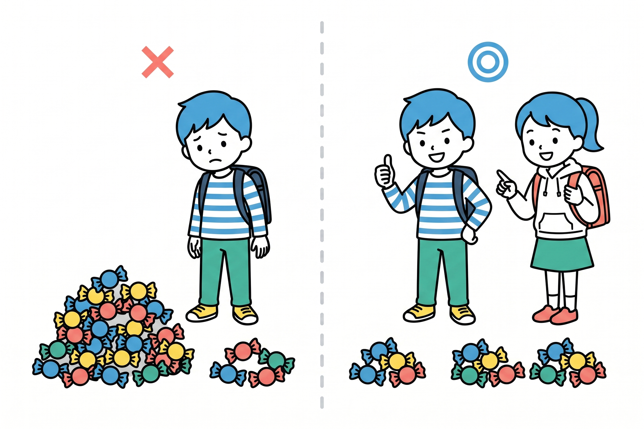 あまりの大きさの正誤を対比するイラスト